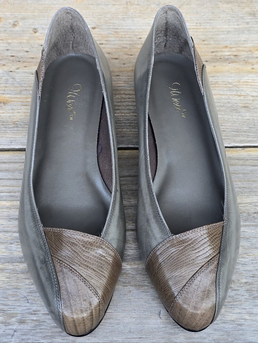 Nine West Renee Vintage 90s Minimalist Leather Cap Toe Wedge Flats 7.5M